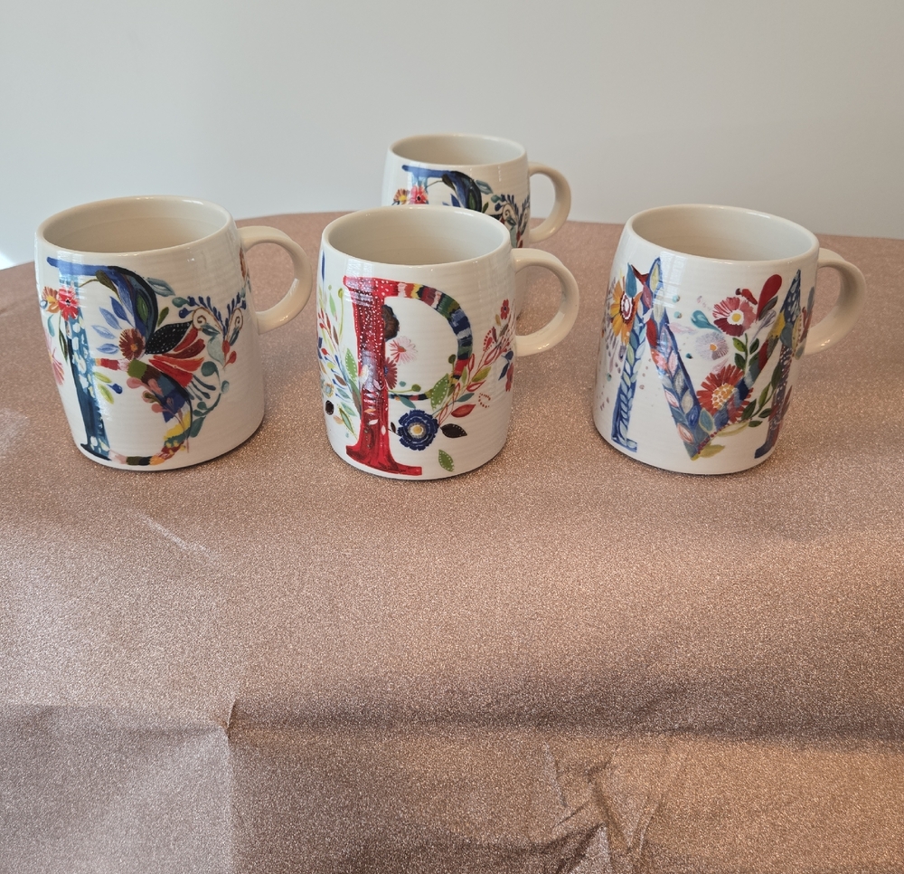 Starla Halfmann Floral Alphabet Mugs – 14oz – Pre‑Loved (M, P & B Options)